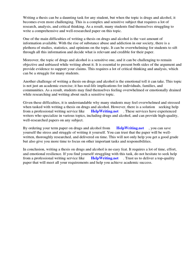 Drugs and Alcohol Term Paper | PDF | Substance Abuse | Alcoholism