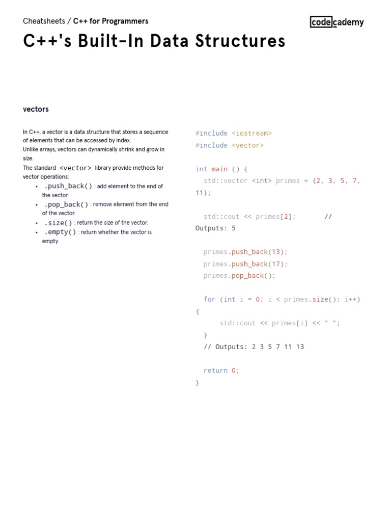 C++ Data Structures Cheat Sheet | PDF | Queue (Abstract Data Type ...