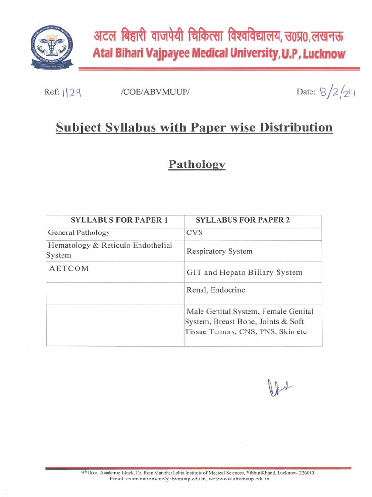 Pathology Syllabus Paper Distribution 08022024153542 Pdf