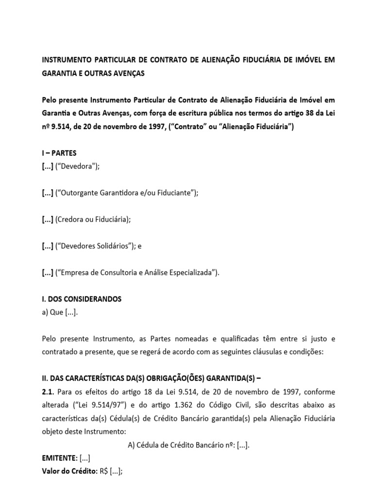 Contrato de Alienação Fiduciária de Imóvel | PDF | Indenização | Leilão