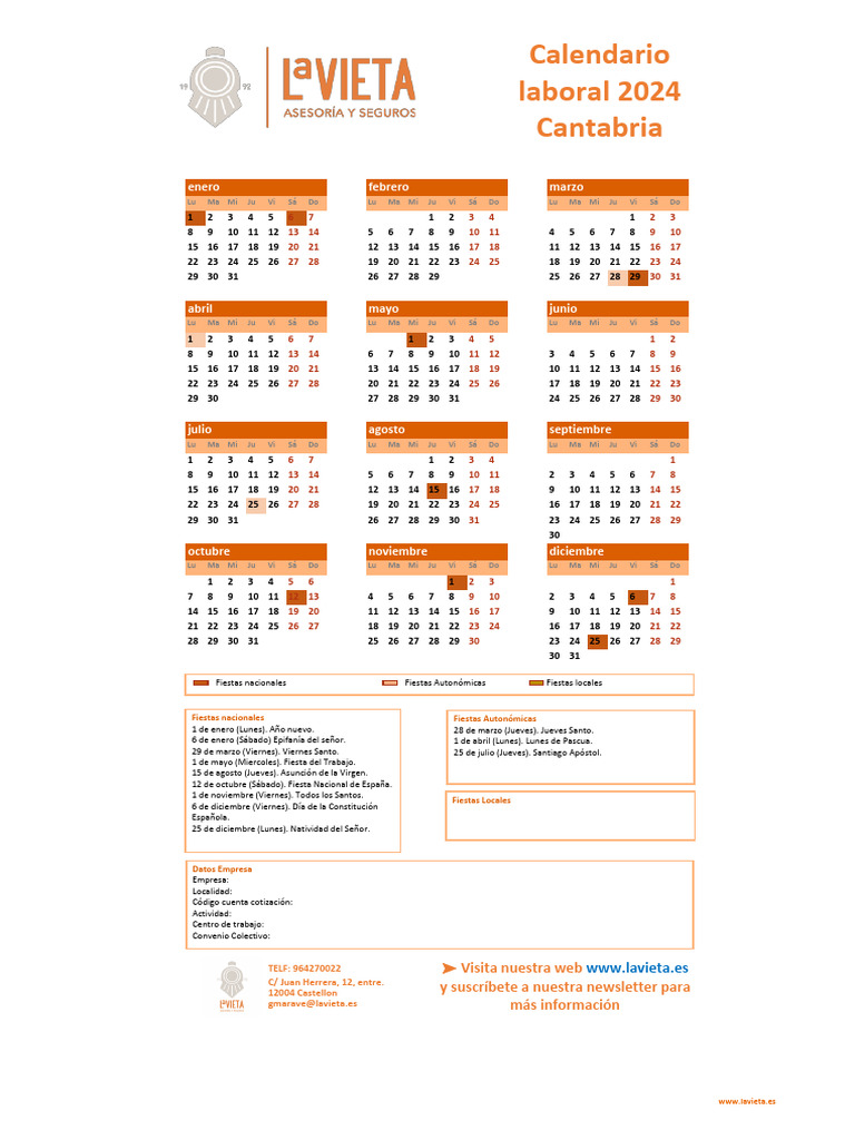 Calendario Laboral Cantabria 2024 | PDF | Observancias | Fiestas ...