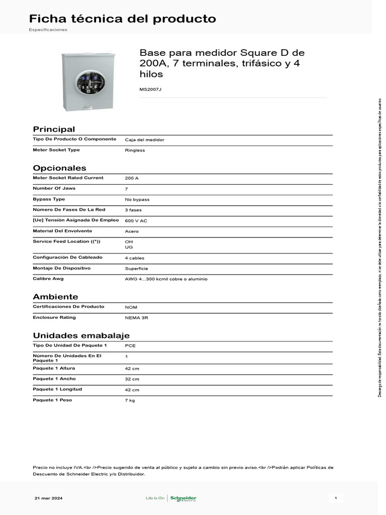 Schneider Electric Bases de Medición Individuales MS2007J | PDF
