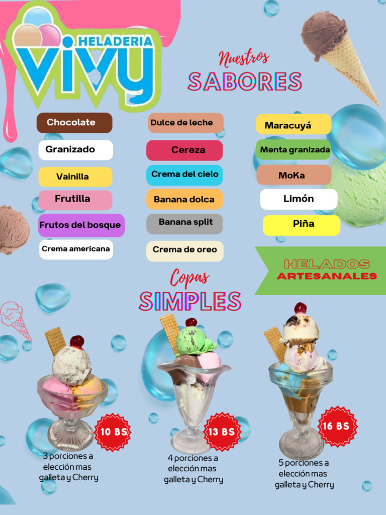 Menú de Helados y Postres Artesanales | PDF | Alimentos | Postres