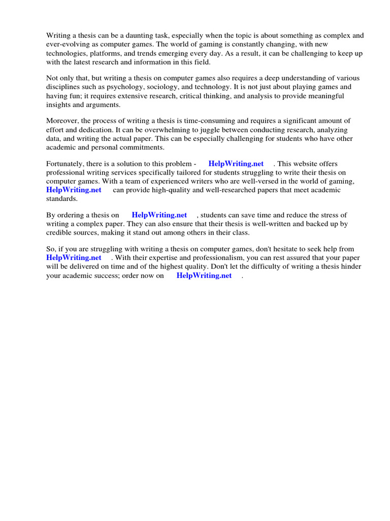Term Paper Sample About Computer Games | PDF | Video Games | Motivation