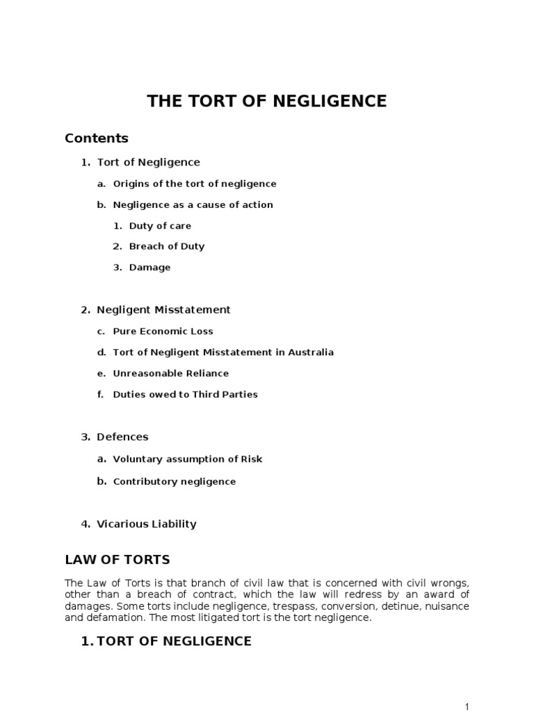 Tort of Negligence Modefied 1 PDF Negligence Duty Of Care