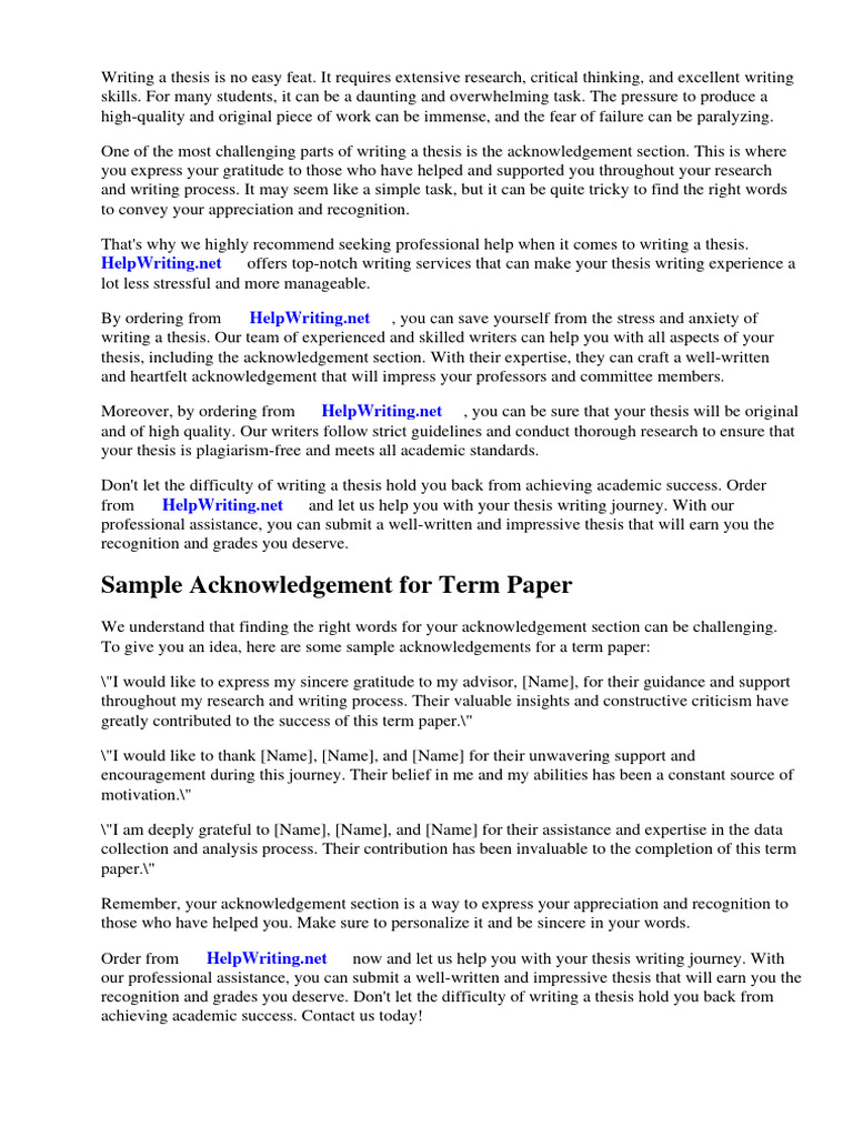 Samples of Acknowledgement For Term Paper | PDF | Thesis | Academic ...