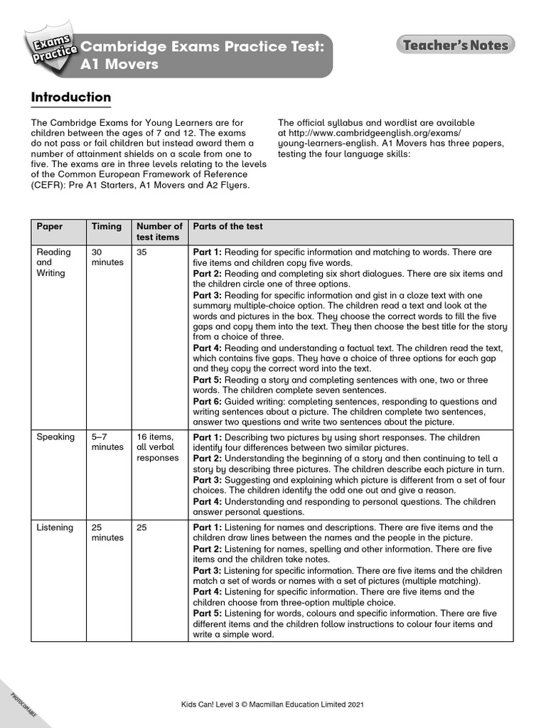 A1 Movers Practice Test Guide | PDF | Multiple Choice