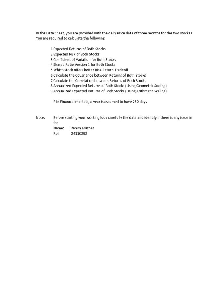 Assignment01 risk return download free pdf financial economics