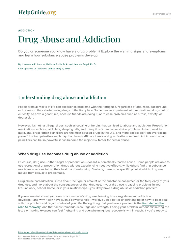 Understanding Drug Abuse and Addiction | PDF | Substance Abuse ...