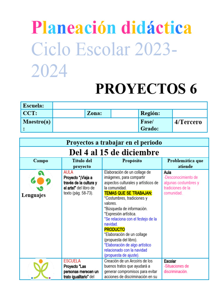 Planeación de Proyectos para Tercer Grado | PDF | Aprendizaje | Collage