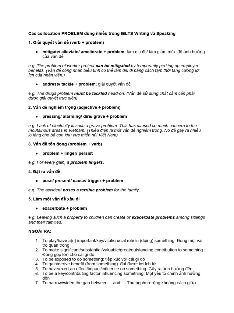 Các collocation PROBLEM dùng nhiều trong IELTS Writing và Speaking | PDF