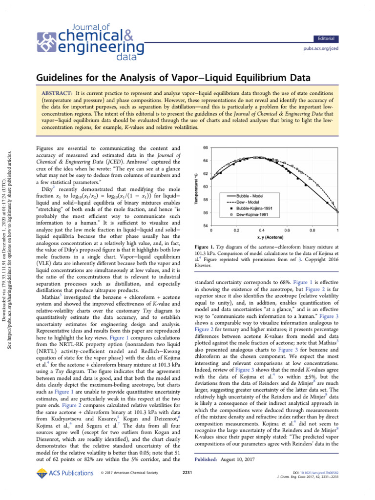 Guidelines For The Analysis Of Vapor Liquid Equilibrium Data Pdf
