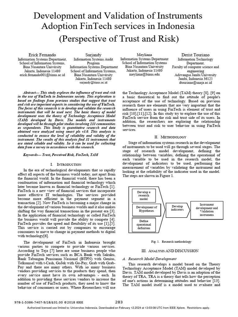 FinTech Adoption in Indonesia: Trust & Risk Analysis | PDF | Risk