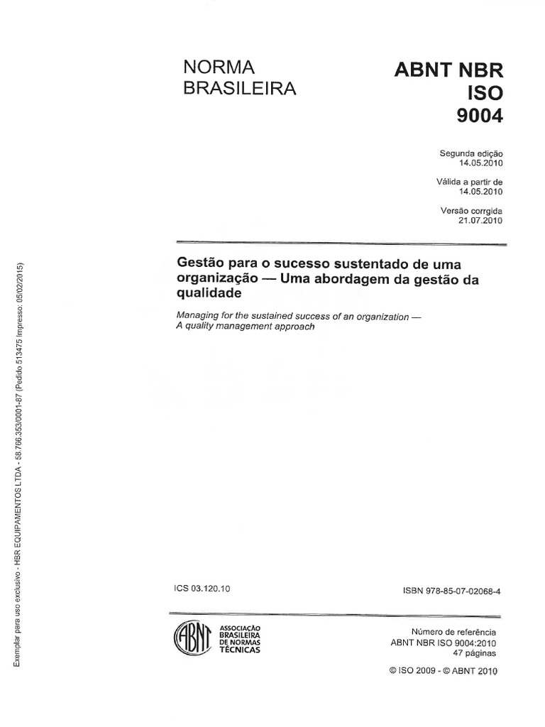 Gestão da Qualidade: ABNT NBR ISO 9004 | PDF | ISO 9000 | Despesa