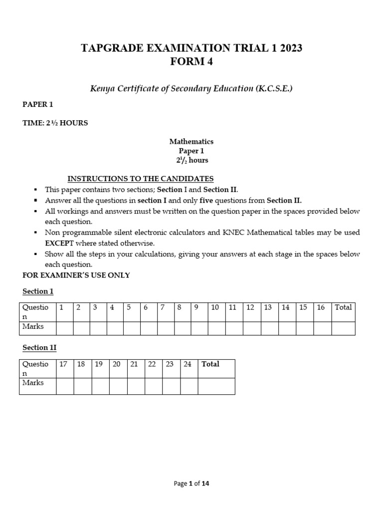 KCSE Math Exam Guide | PDF | Triangle | Geometry