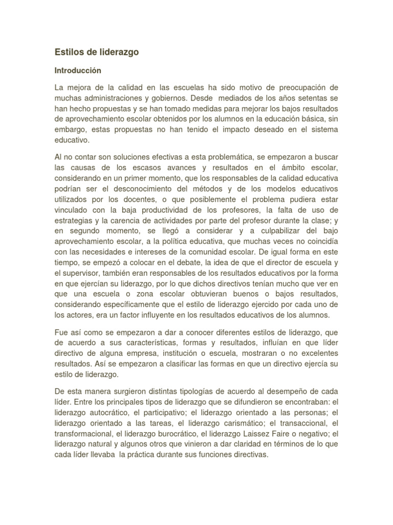 Estilos de Liderazgo | PDF | Liderazgo | Escuelas