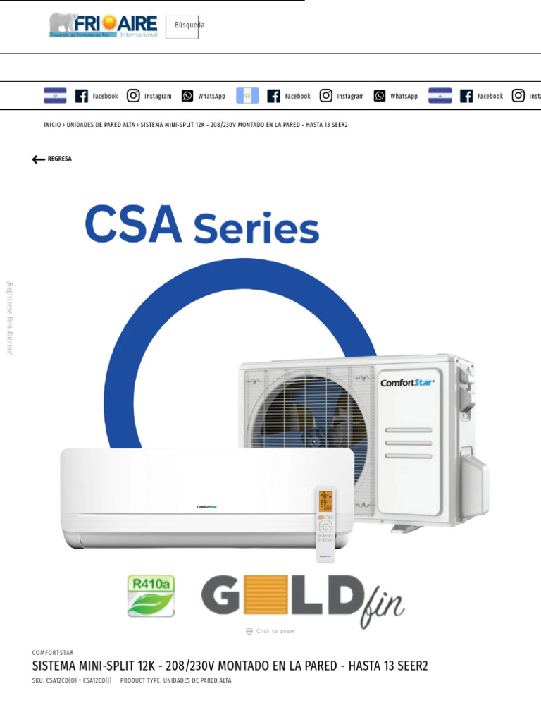 SISTEMA MINI-SPLIT 12K - 208 - 230V MONTADO EN LA PARED - HASTA 13 ...