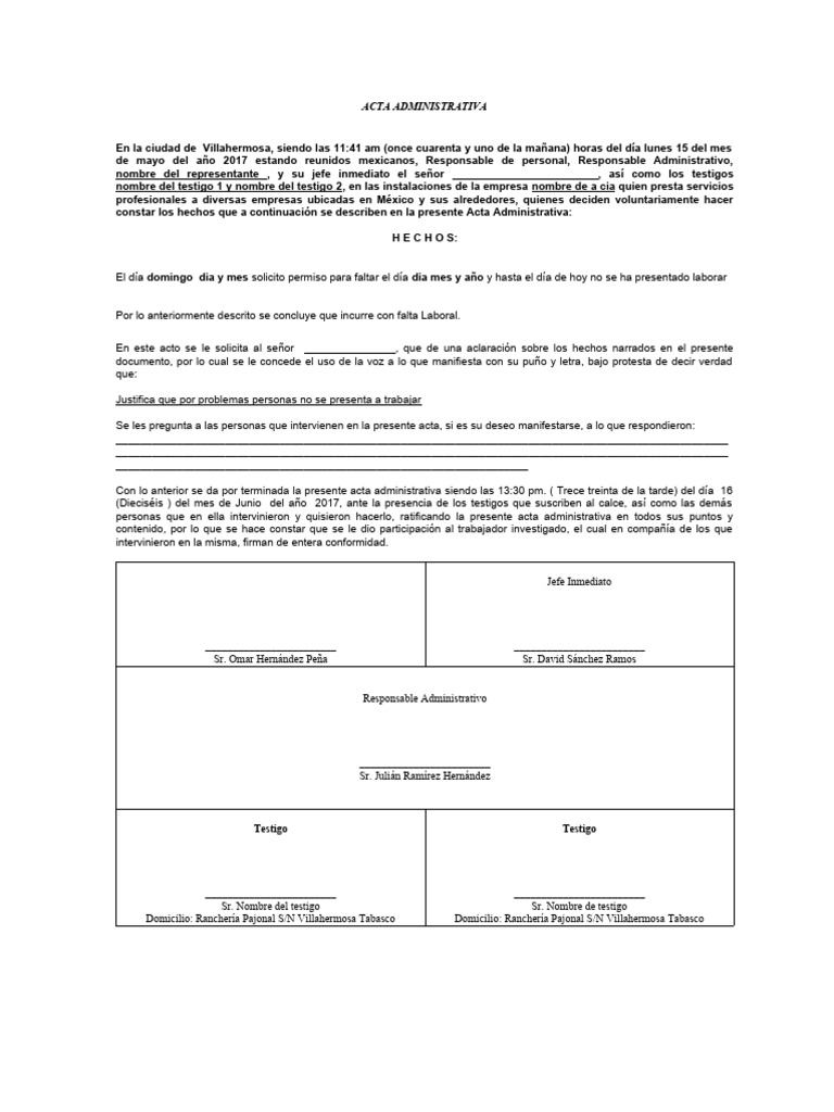 Formato de Acta Administrativa | PDF