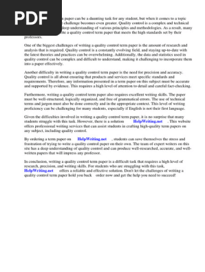 Quality Control Term Paper
