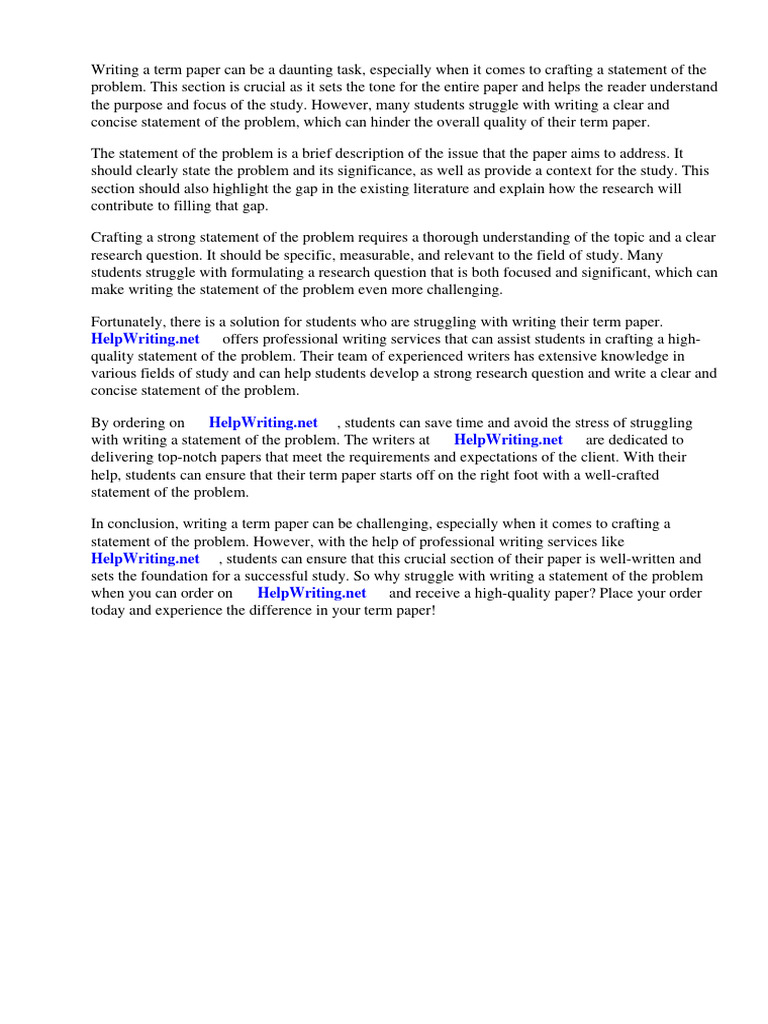 Example of Statement of the Problem in Term Paper | PDF | Thesis