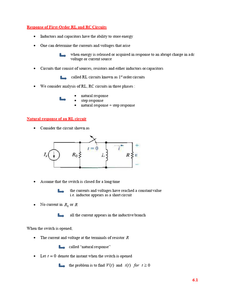 First-Order RL and RC Circuit Responses | PDF | Electrical Network ...
