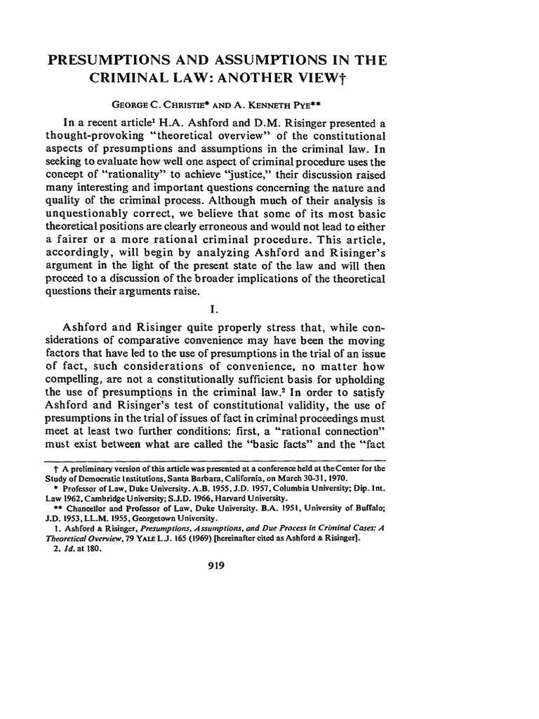 Presumptions and Assumptions in The Criminal Law Another View | PDF ...