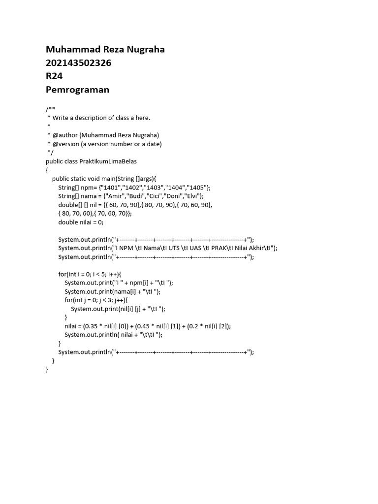 Java Program for Student Grades | PDF