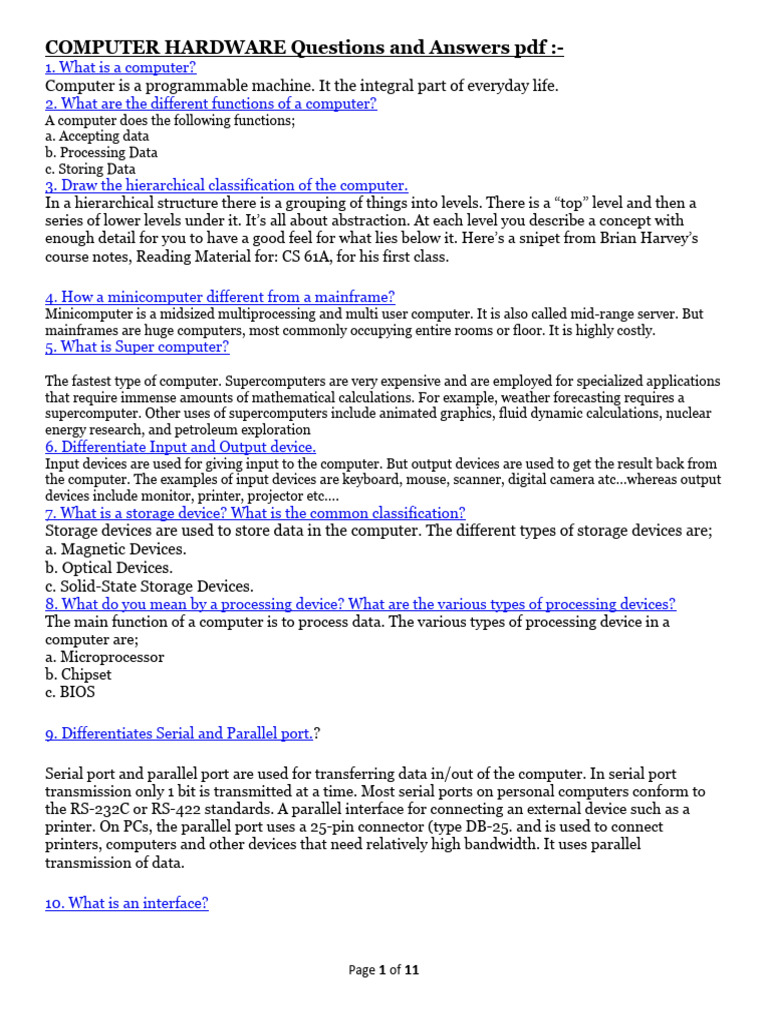 Computer Hardware Questions Download Free PDF Random Access Memory