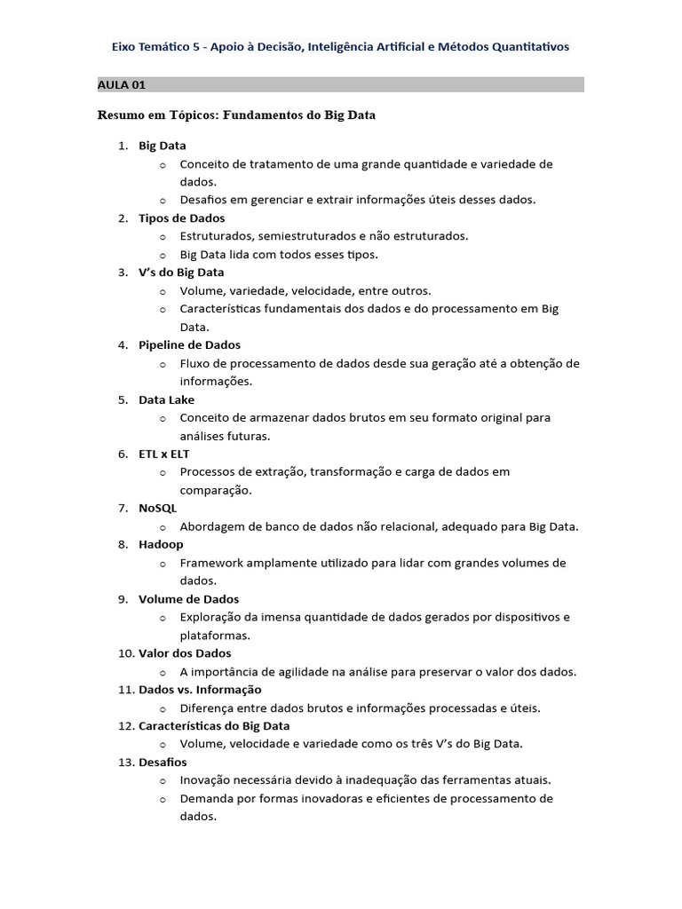 Fundamentos do Big Data e Pipeline de Dados | PDF | No SQL | Big Data