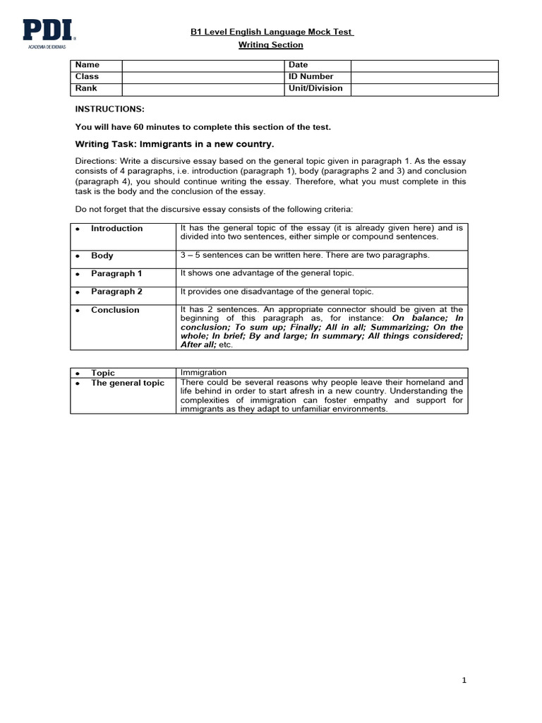 B1 level mock test writing section pdf essays cognition