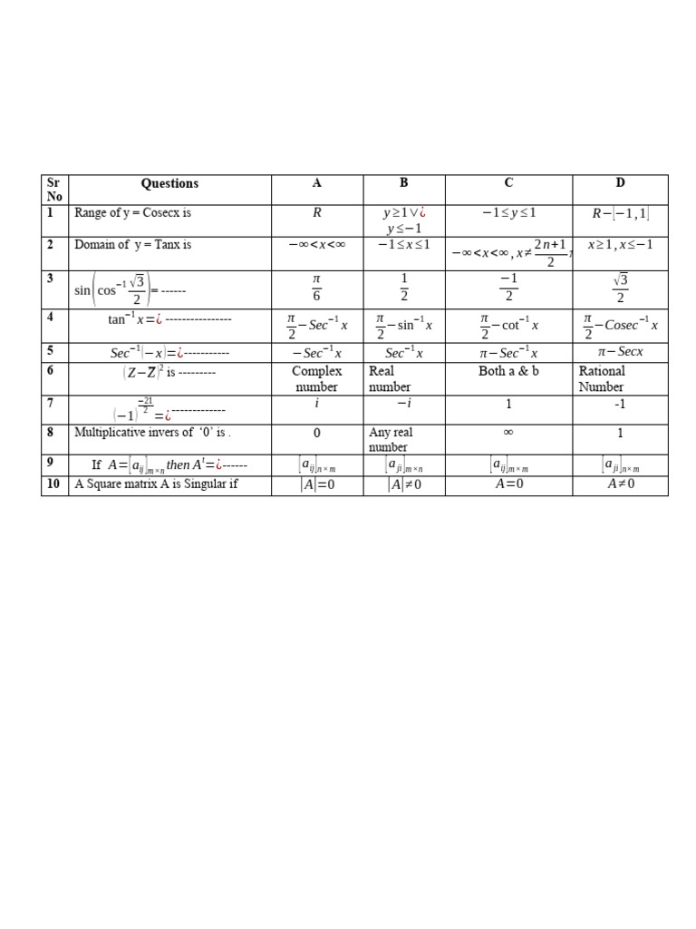 1st year math paper pdf