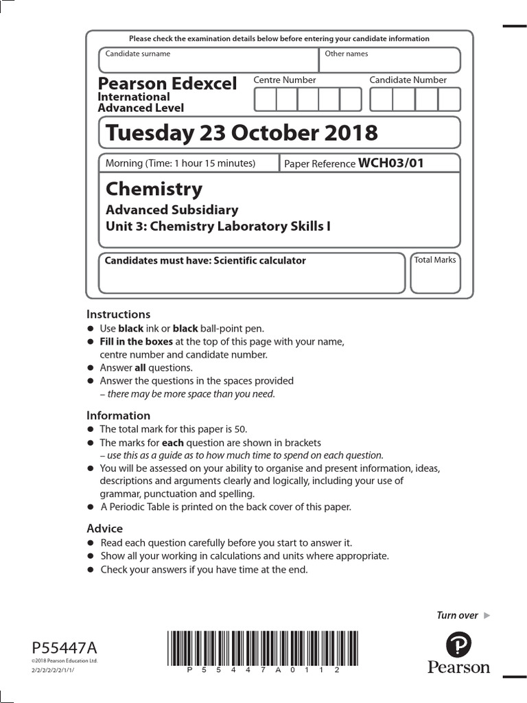 Chemistry Lab Skills I Exam Paper | PDF | Chemistry | Physical Chemistry