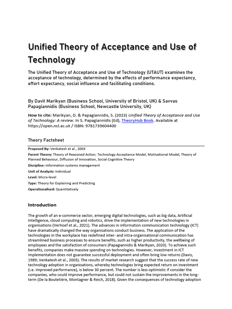 Unified theory of acceptance and use of technology pdf behavior
