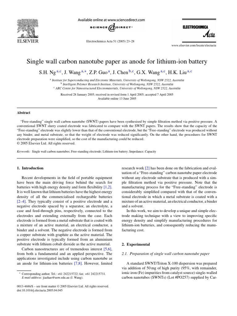 Single Wall Carbon Nanotube Paper As Anode For | PDF | Carbon Nanotube ...
