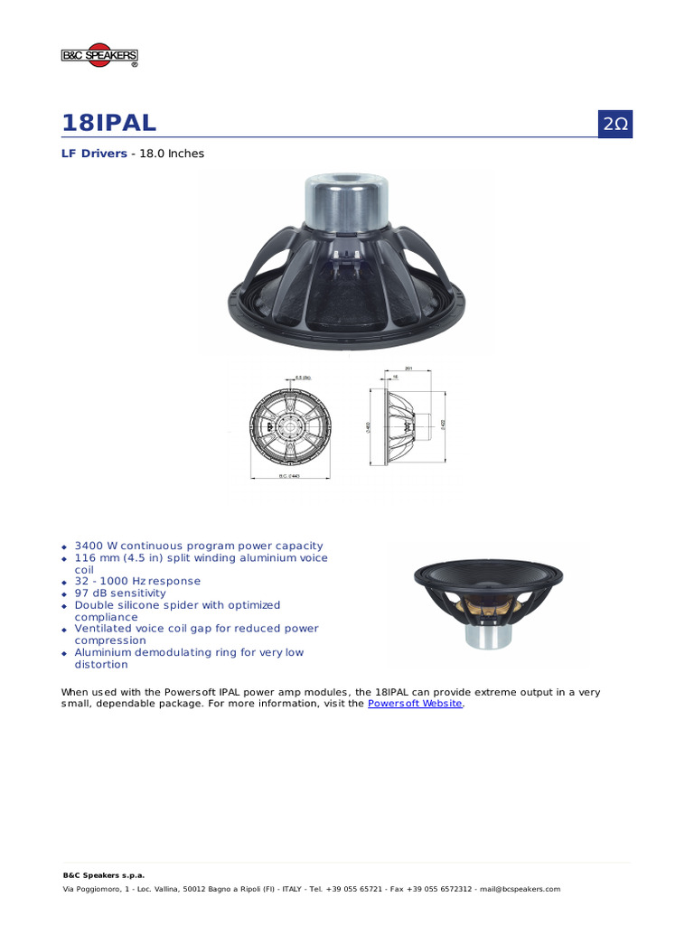 18IPAL LF Driver Specifications | PDF | Loudspeaker | Electrical ...