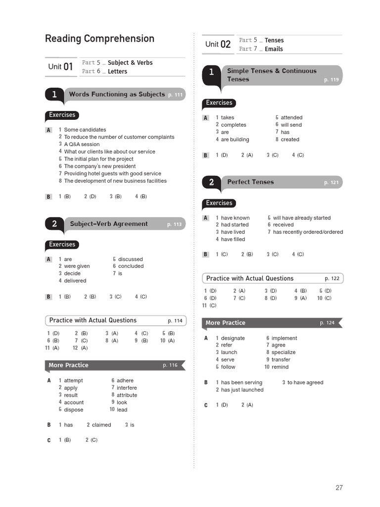 Toeic Preparation 2 Reading Answer Keys Pdf Adjective Verb