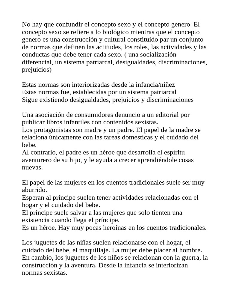 Sexo vs. Género: Desigualdades y Roles Sociales | PDF | Sexismo ...
