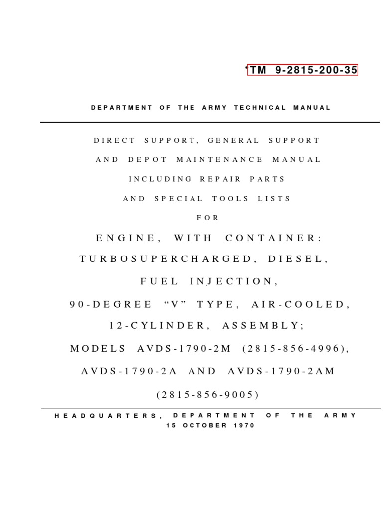 TM9-2815-200-35 AVDS-1790-2A M60 Engine | PDF | Turbocharger | Fuel  Injection