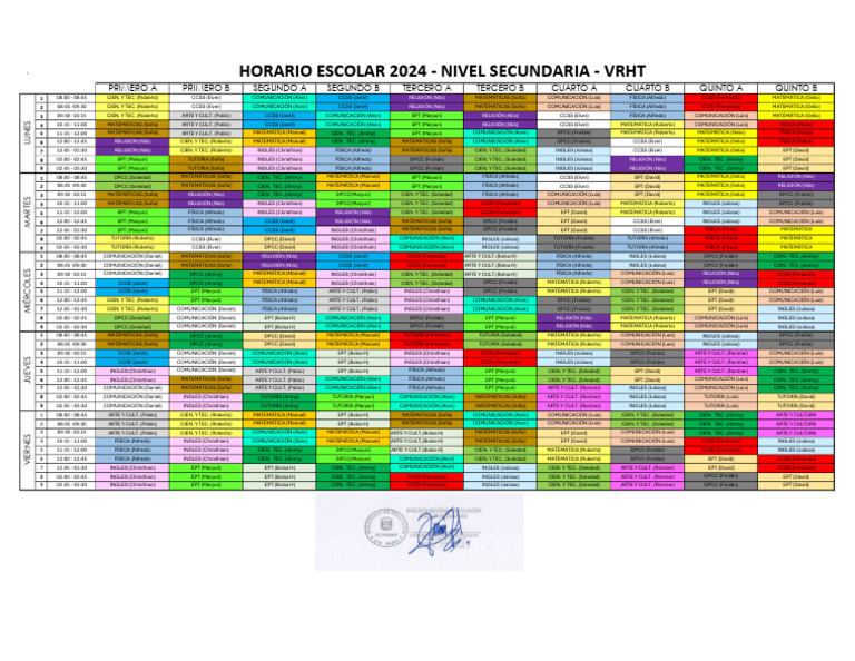 H0rario.2024 Secundaria.v1 | PDF | Estudios de idiomas extranjeros
