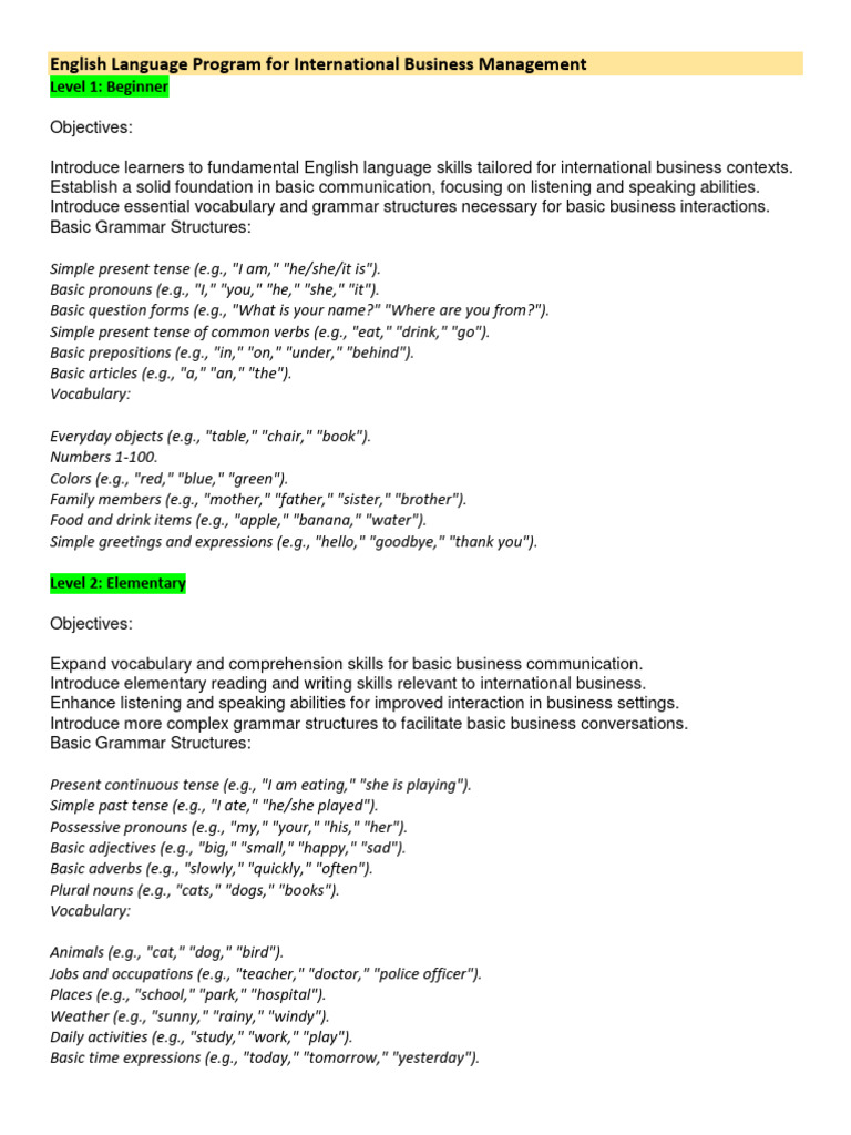 Proposal of Topics and Objectives For 6 Leves of English Mtra Jazmin ...