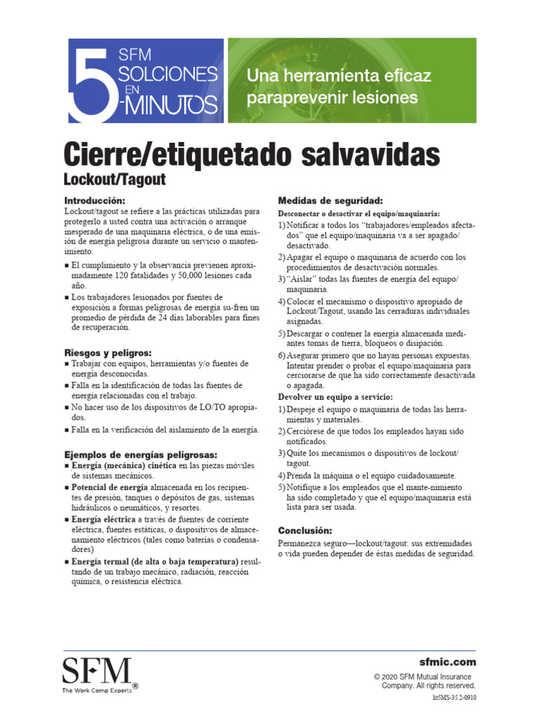 Five Min Solution Lockout Tagout Spanish | PDF | Física Aplicada e ...