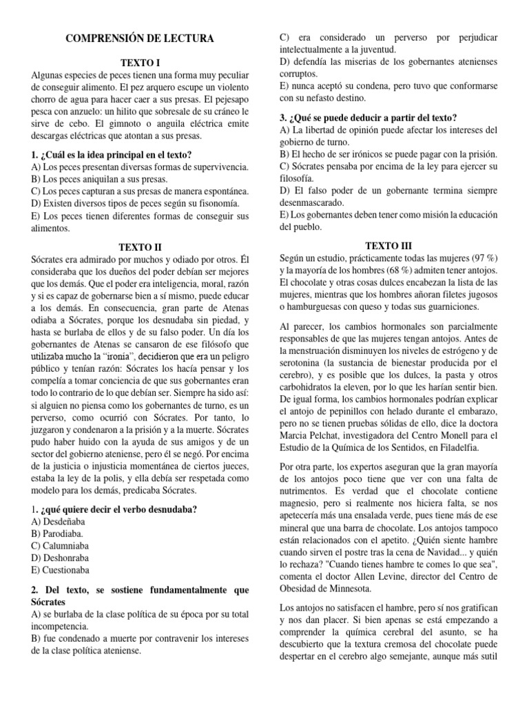 Razonamiento Verbal - Comprensión de Lectura | PDF | Sócrates | Los bosques