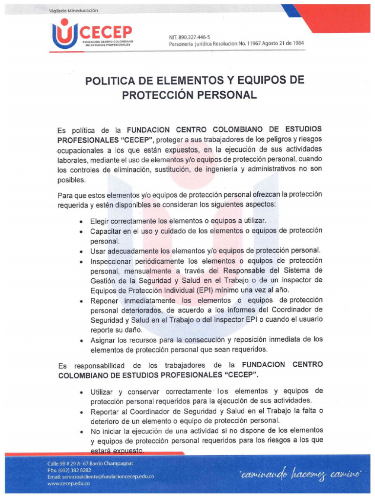 Politica 2023 Uso de Epp | PDF
