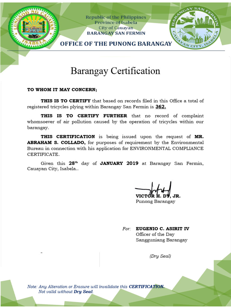 2019 Certification - Abraham S. Collado | PDF
