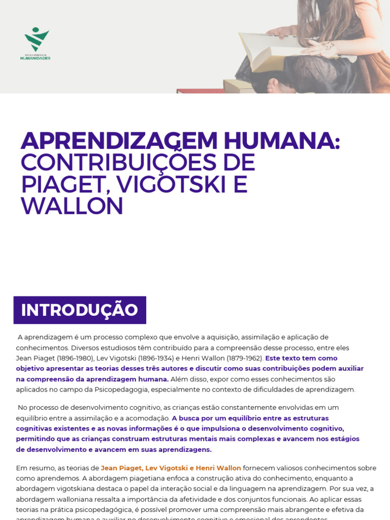 Teorias de Aprendizagem: Piaget, Vigotski e Wallon | PDF | Aprendizado ...