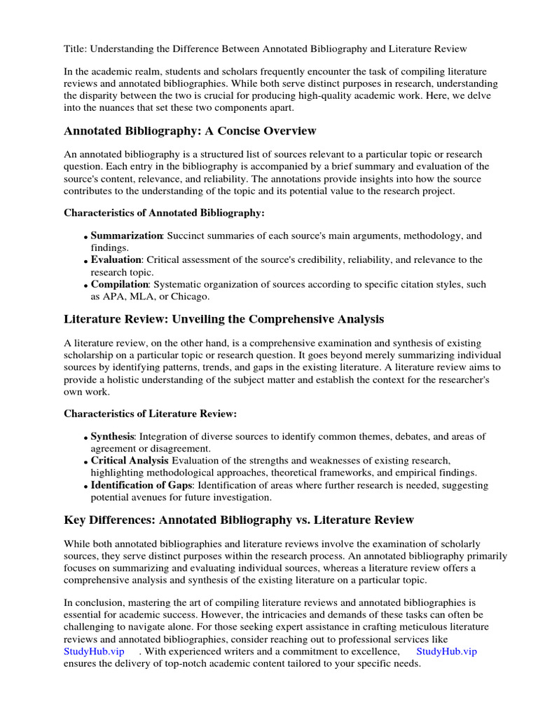 Annotated bibliography literature review difference pdf