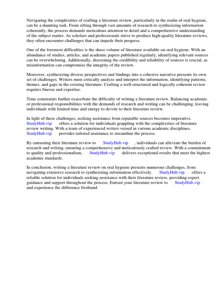 Oral Hygiene Literature Review PDF Oral Hygiene Survey Methodology