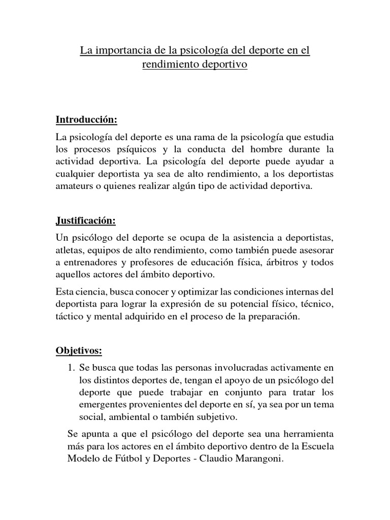 La Importancia Del Psicólogo Del Deporte | PDF | Sicología | Deportes