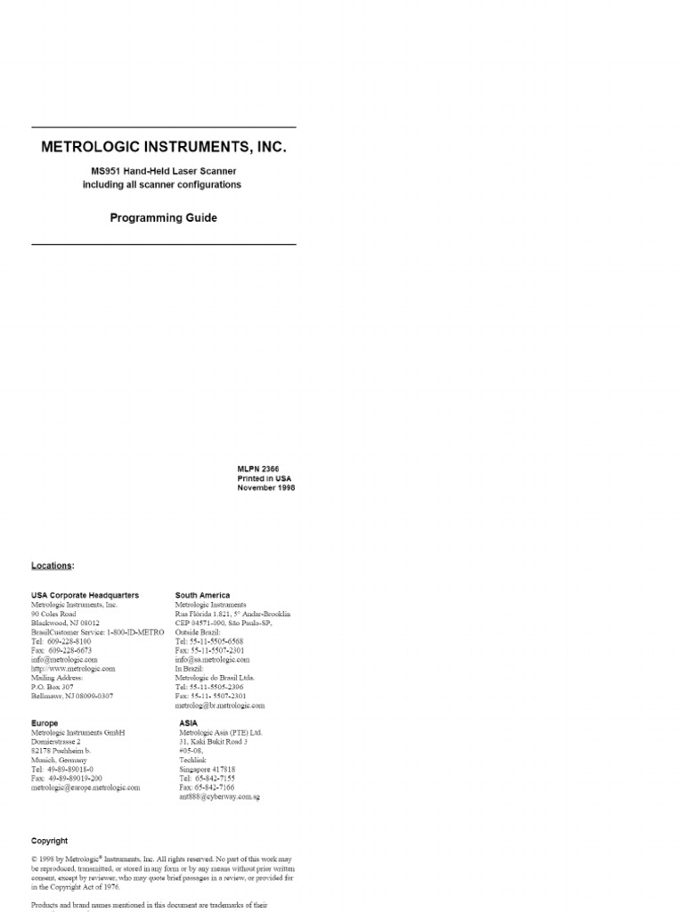 Metrologic Instruments MS951 Scanner User Manual - Manualzz | PDF
