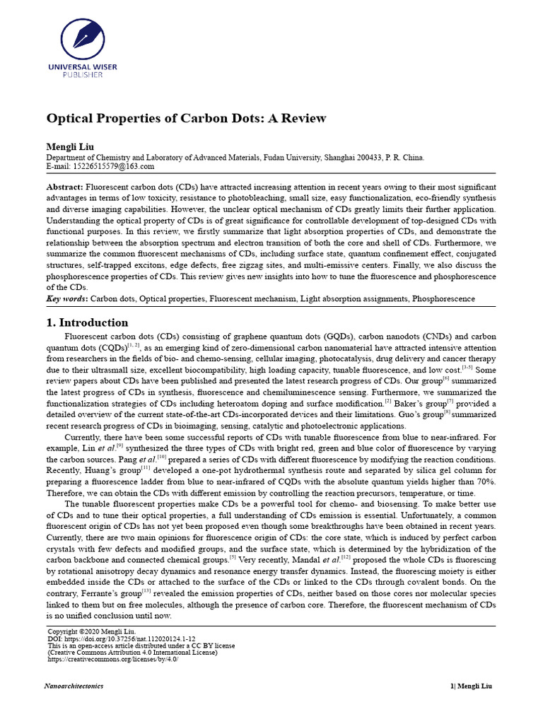 Optical Properties of Carbon Dot - A Review | PDF | Fluorescence ...